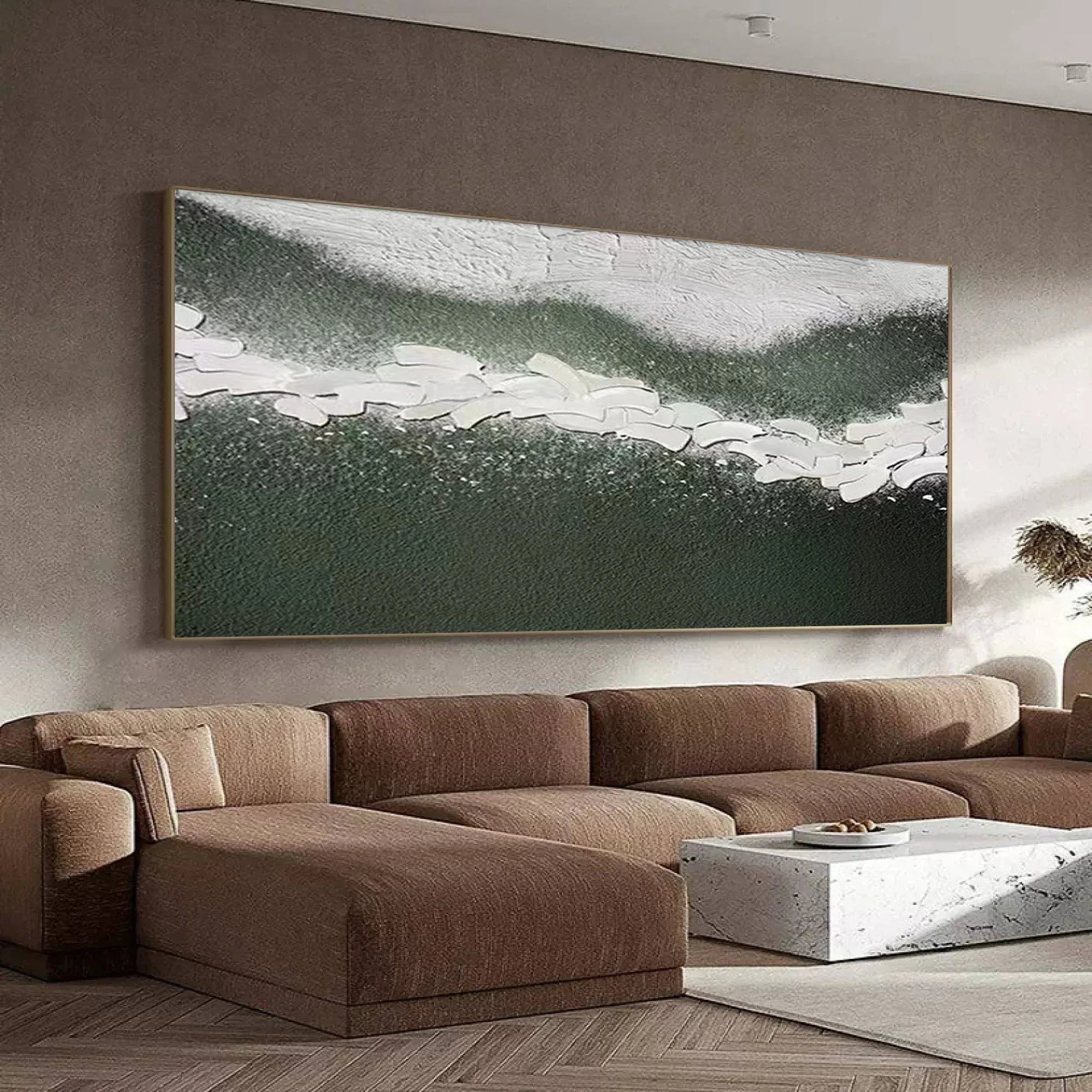 Path of Serenity-Hand Drawn Flowing Green and White Outline Abstract Texture Wall Art - artextured