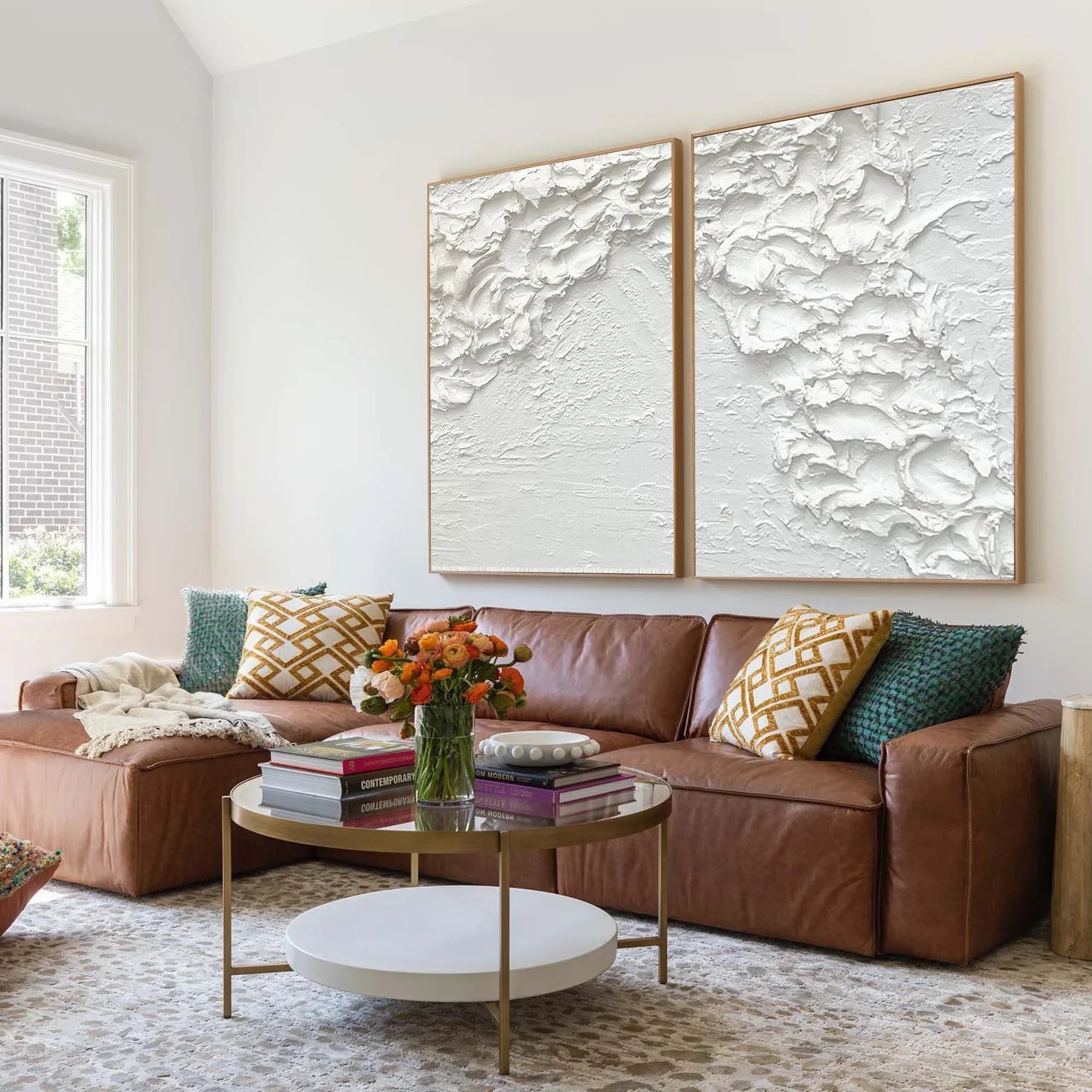 Textured Waves SET OF 2-Hand Painted Thick White Wave Texture Oil Painting Wall Art - artextured