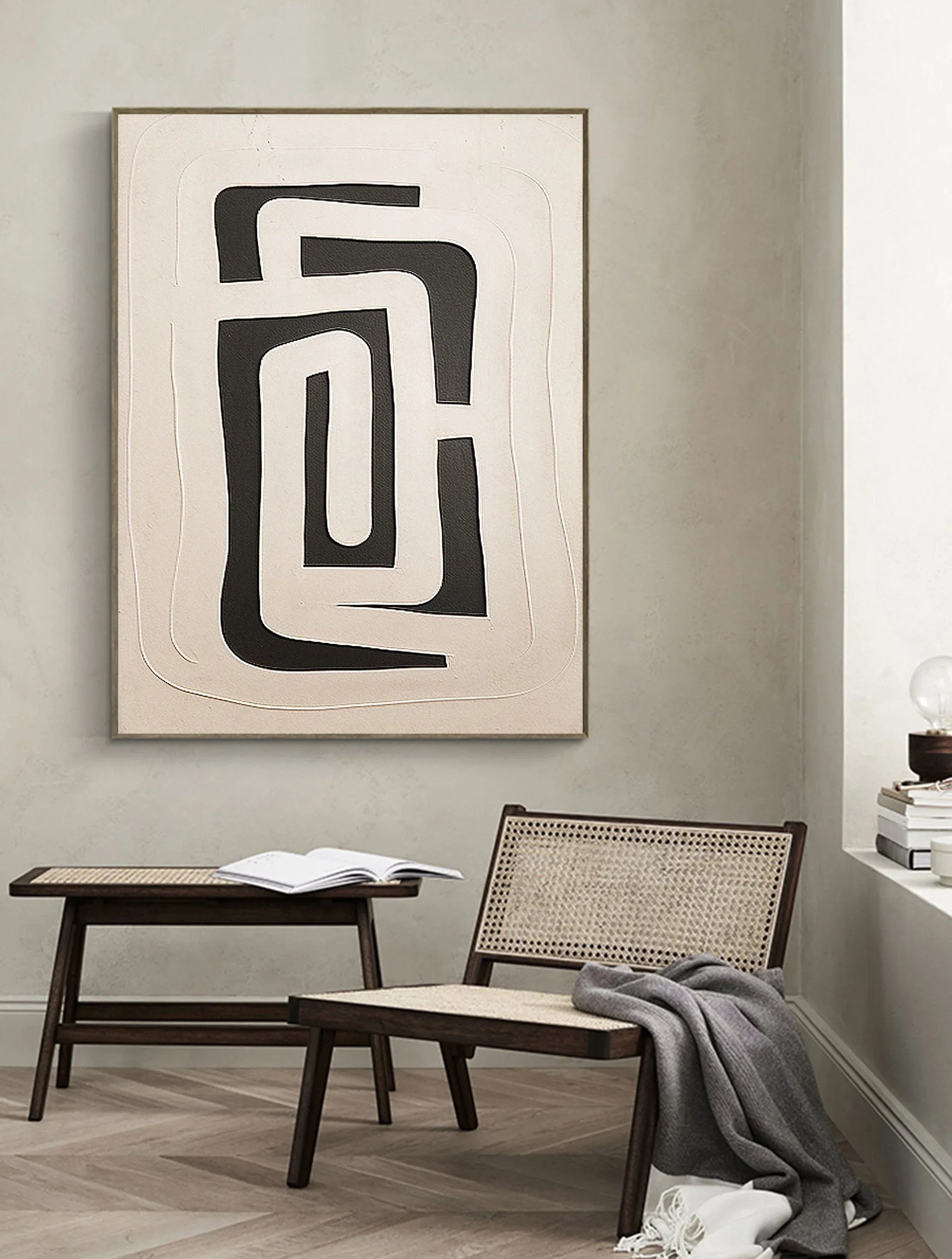 Dual Geometry-Modern Hand Drawn Geometric Black and White Wabi Sabi Abstract Wall Art - artextured