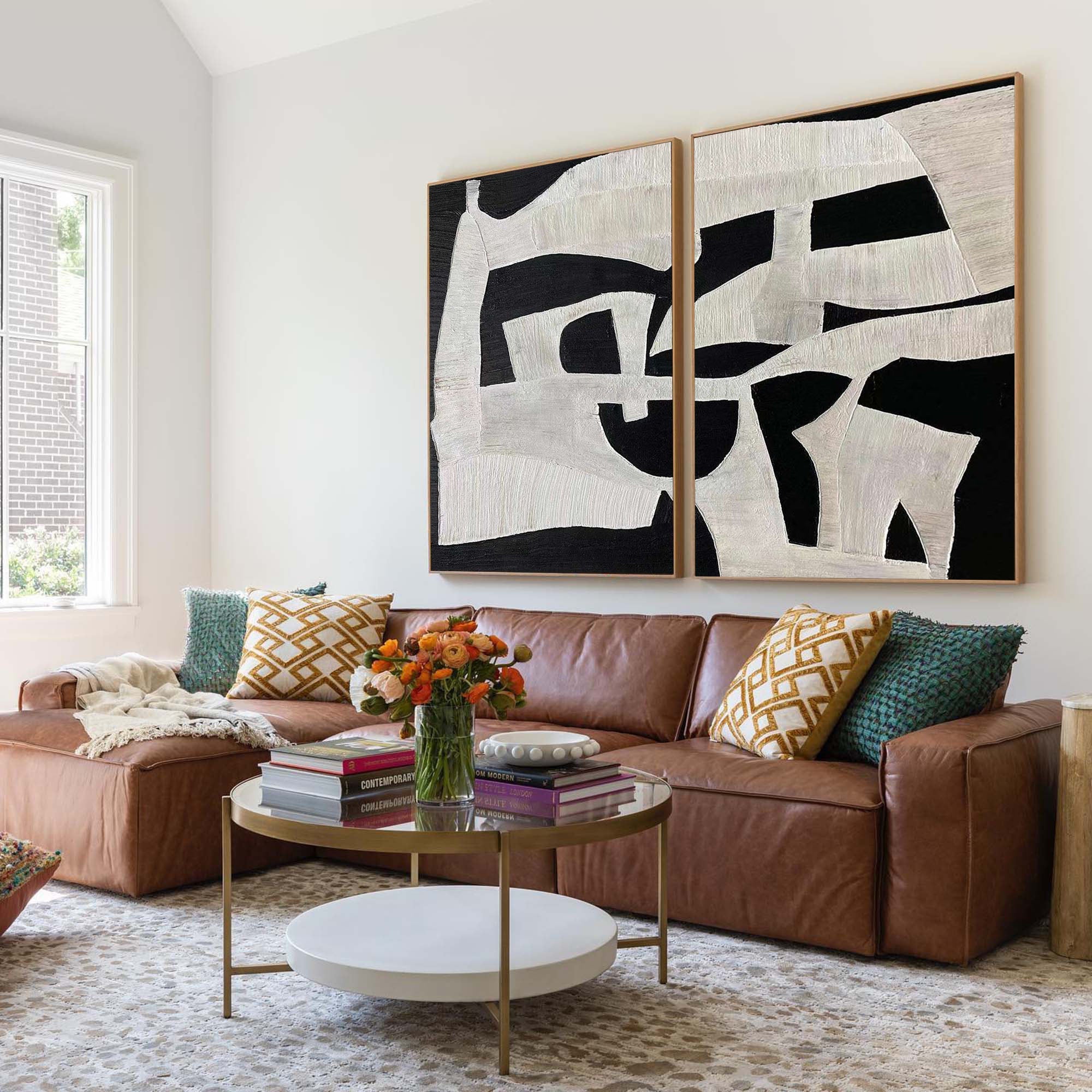 Modern Black and White Abstract Textured Canvas Art - Set of 2