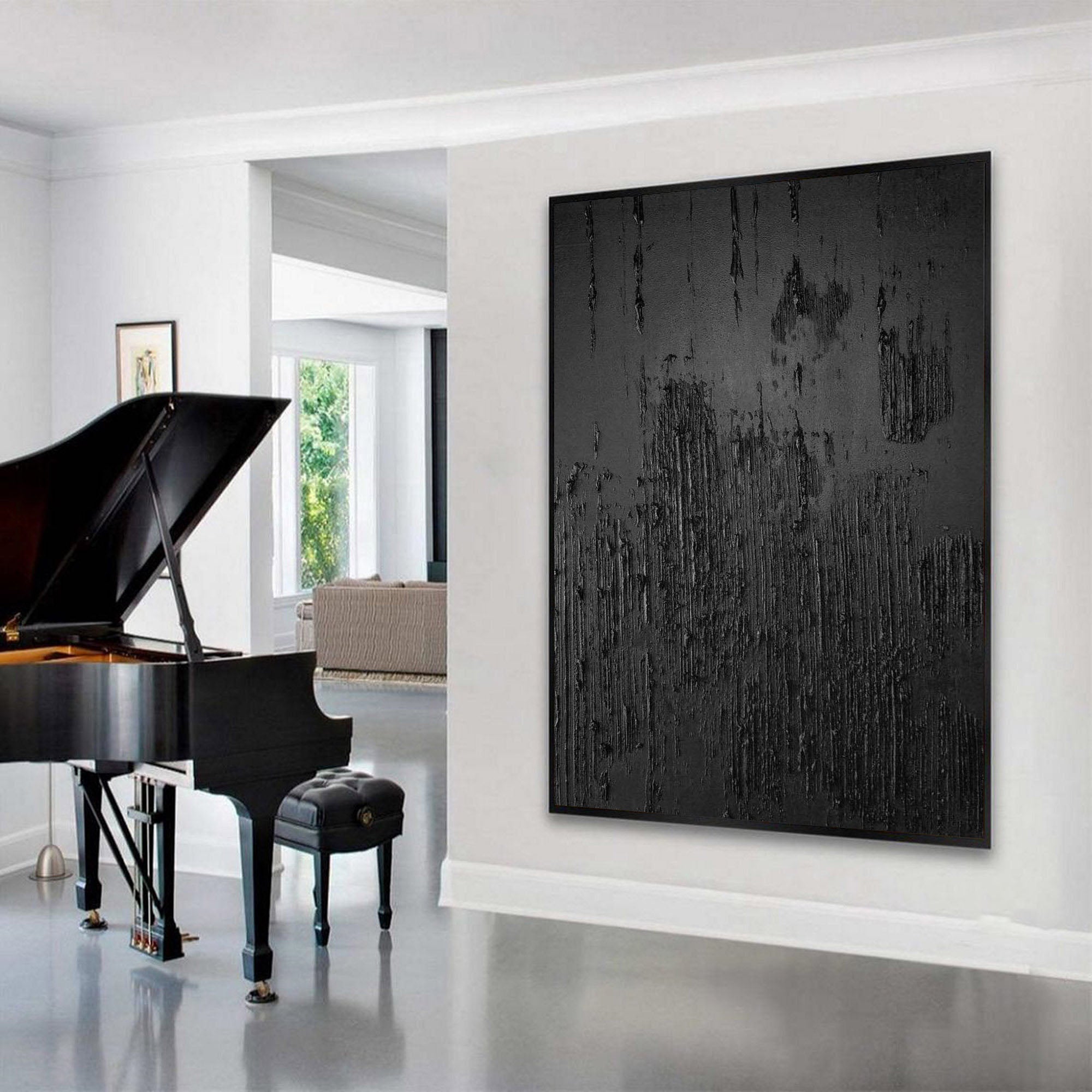 Liquid Metal Maze-Modern Textured Minimalist Black Abstract Wall Art