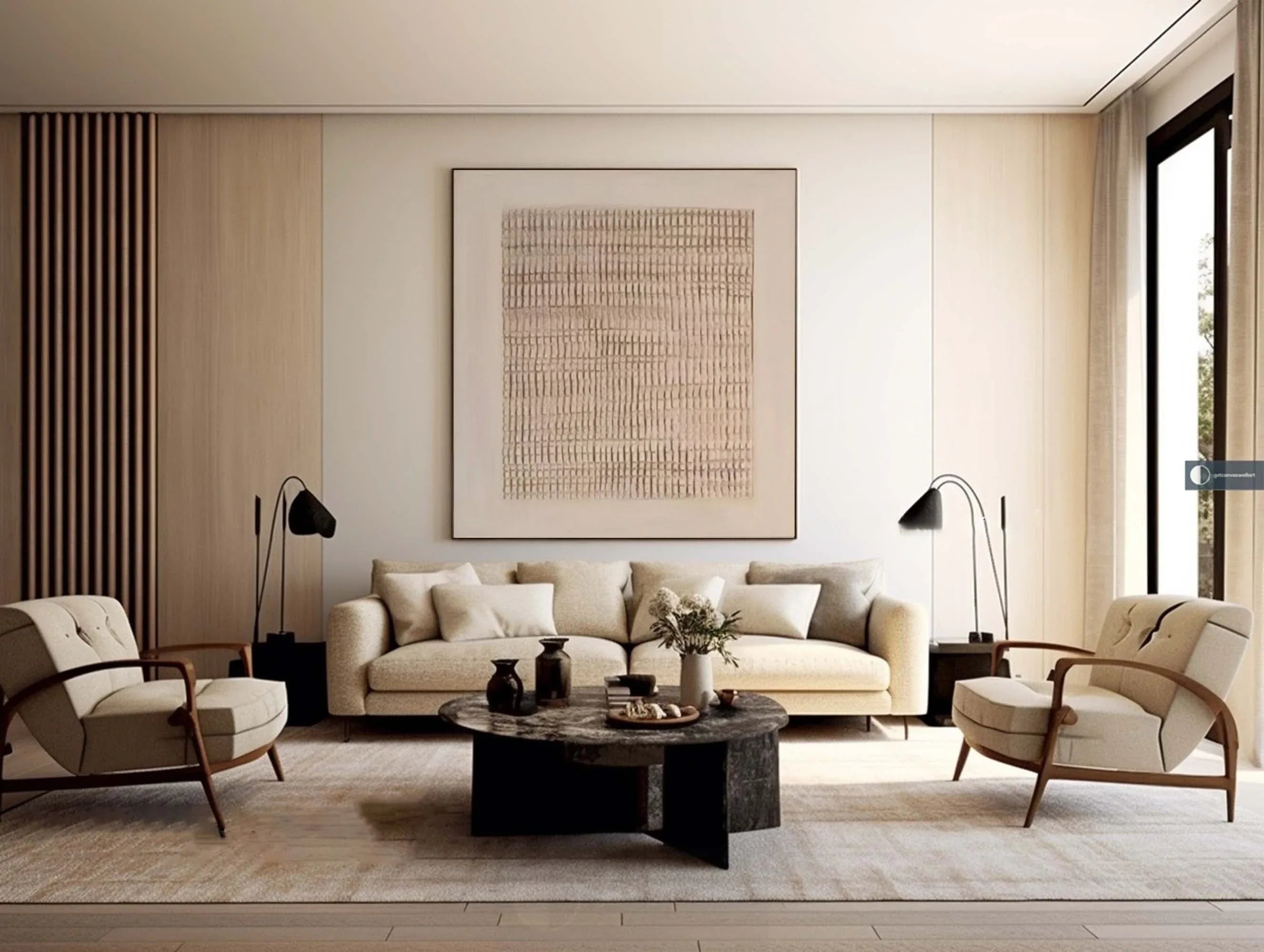 Earth Grid Echo-Hand Drawn Vertical Stripe Texture Geometric Abstract Wall Art - artextured