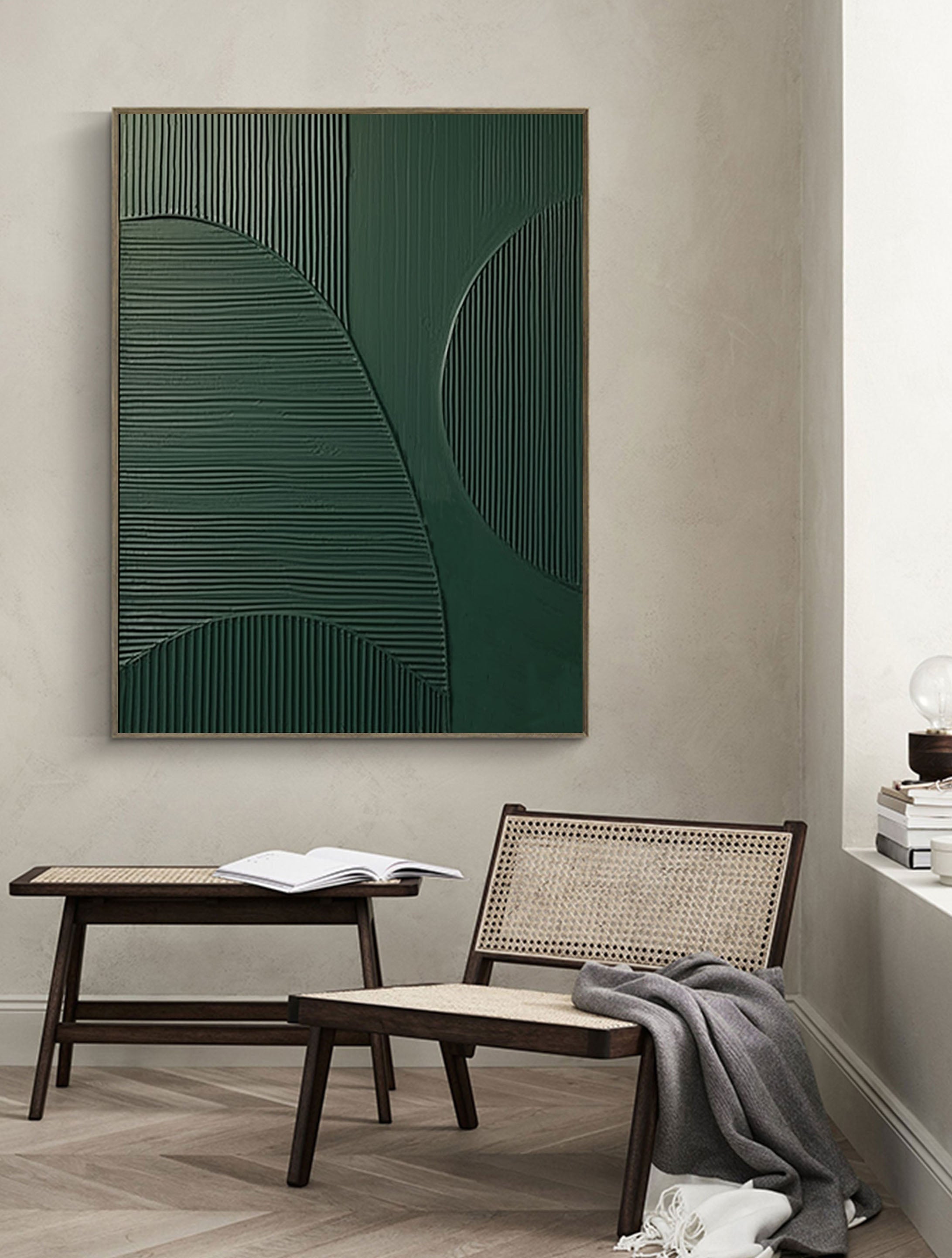 Emerald Balance: Textured Abstract Geometric Wall Art