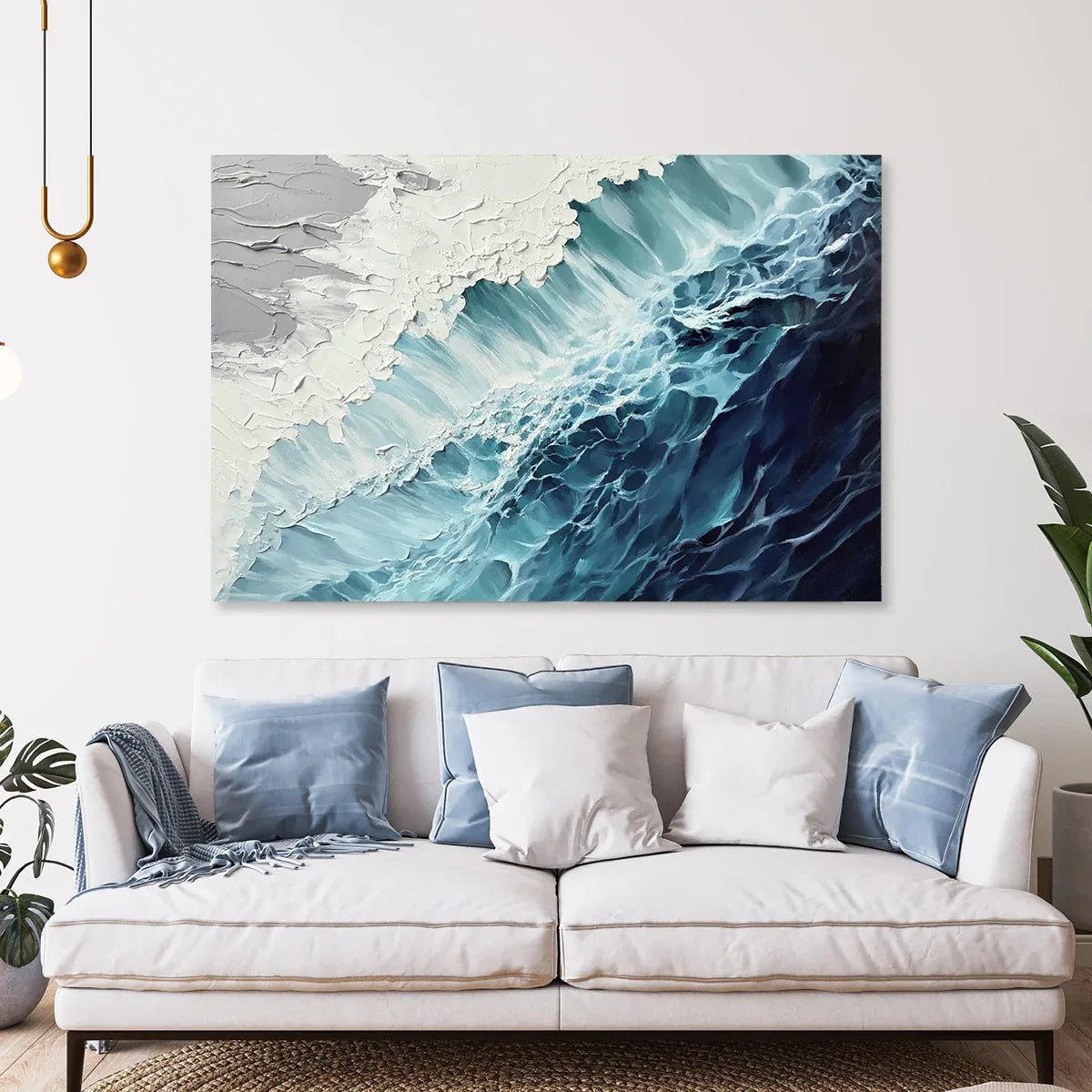Ocean's Embrace-Modern Interior Design 3D Deep Blue Wave Abstract Wall Art - artextured