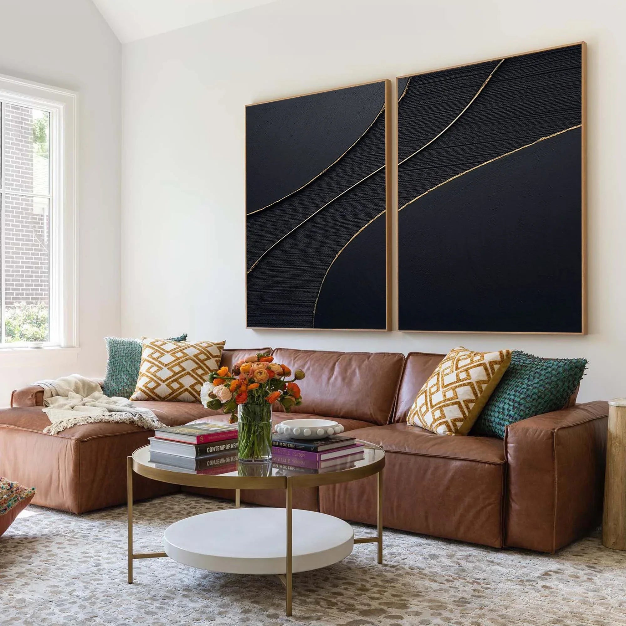 Midnight Elegance SET OF 2-Minimalist Abstract Geometric Texture Wall Art in Modern Interior Decoration - artextured