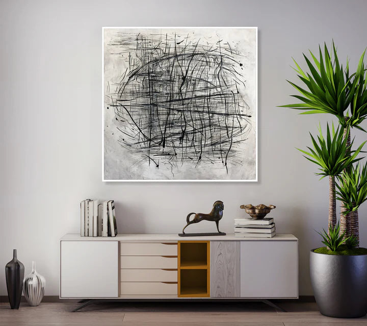Rhapsody of Lines-Minimalist Abstract Black and White Woven Texture Wall Art