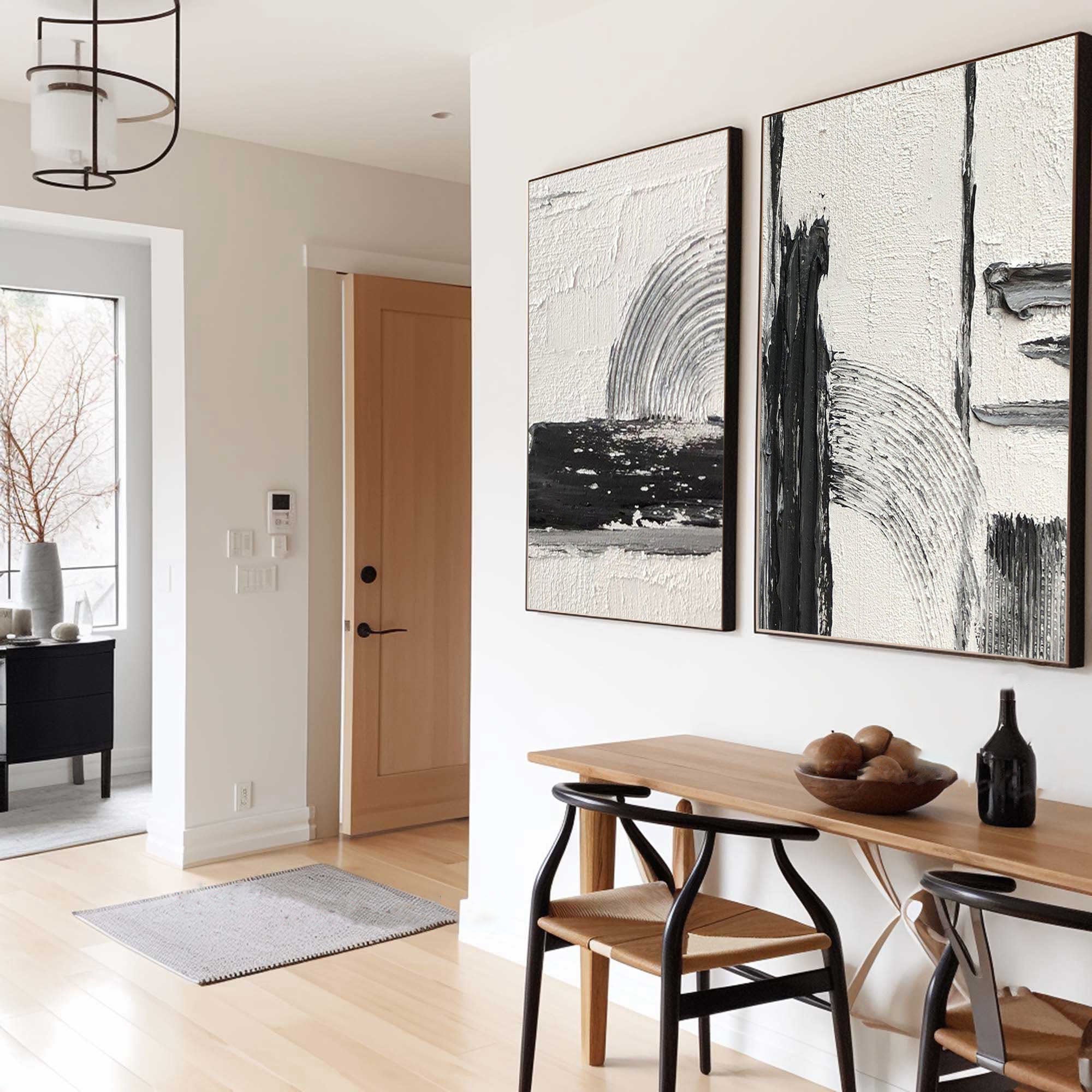 Bold Harmony: Black and White Textured Canvas Duo SET OF 2