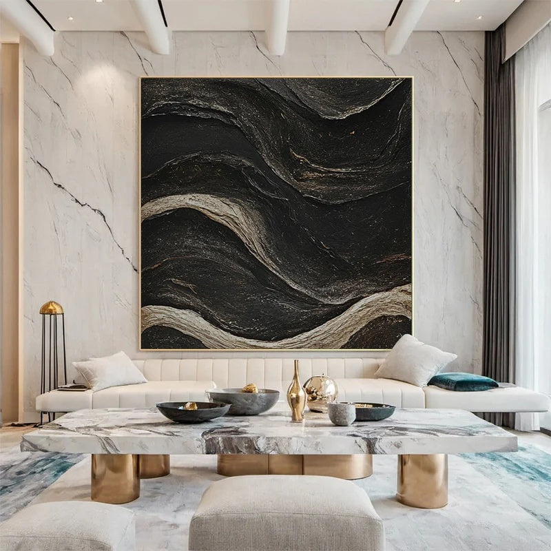 Obsidian Current – Large Textured Modern Abstract Wall Art#AB14148