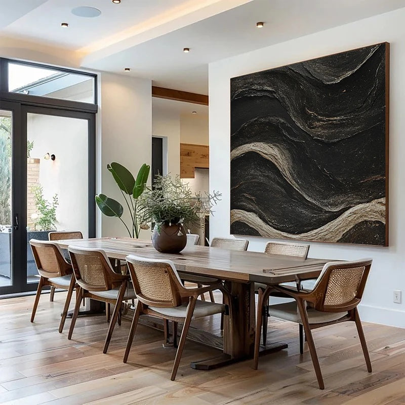 Obsidian Current – Large Textured Modern Abstract Wall Art#AB14148