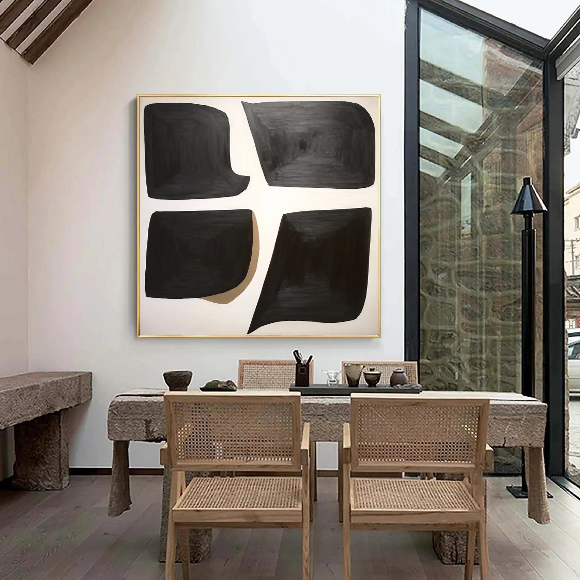 Abstract Balance Wall Art-Minimalist Black and White Geometric Balance Abstract Oil Painting - artextured