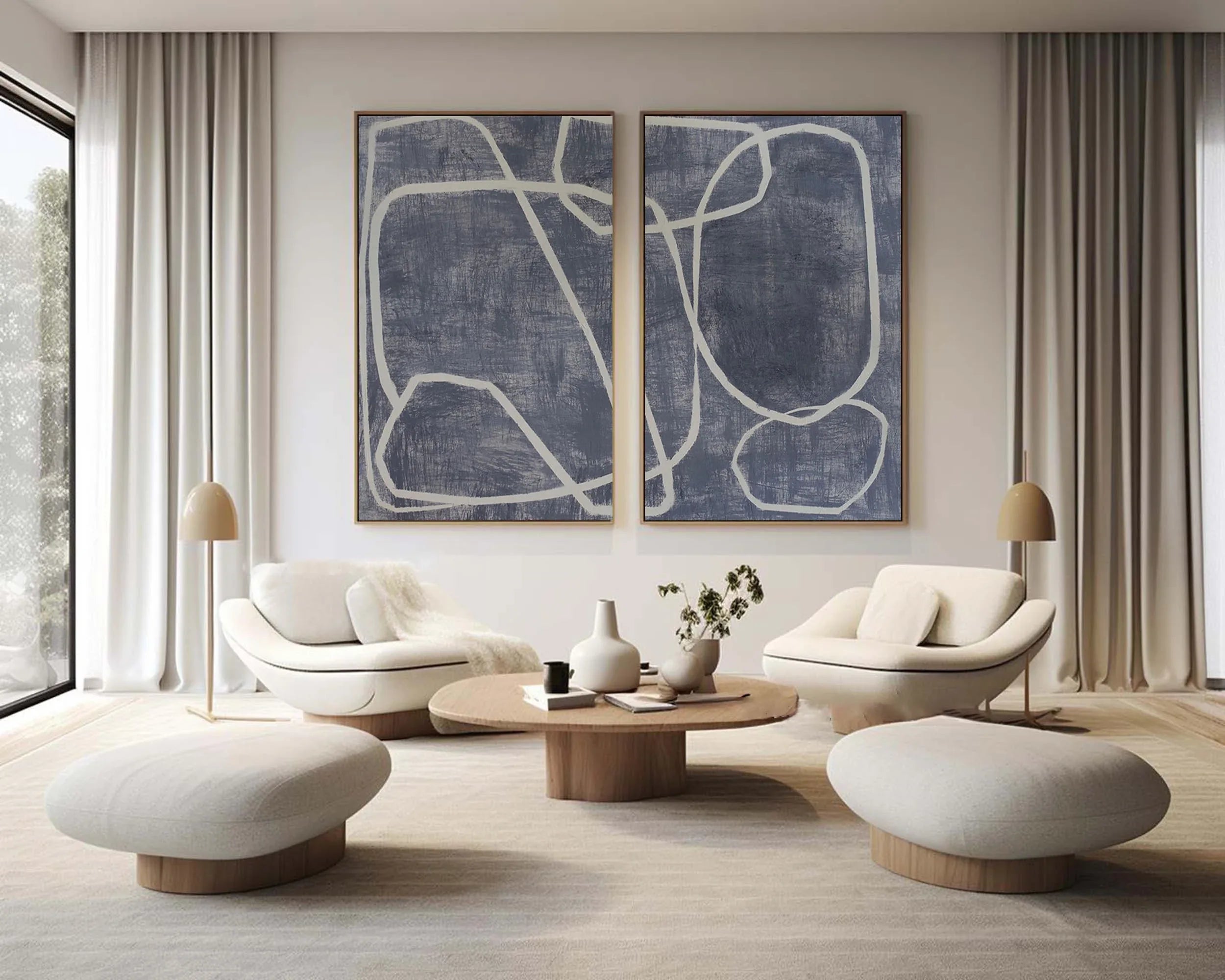 Abstract Dual Canvas Art - Dynamic Geometric Linework SET OF 2 - artextured