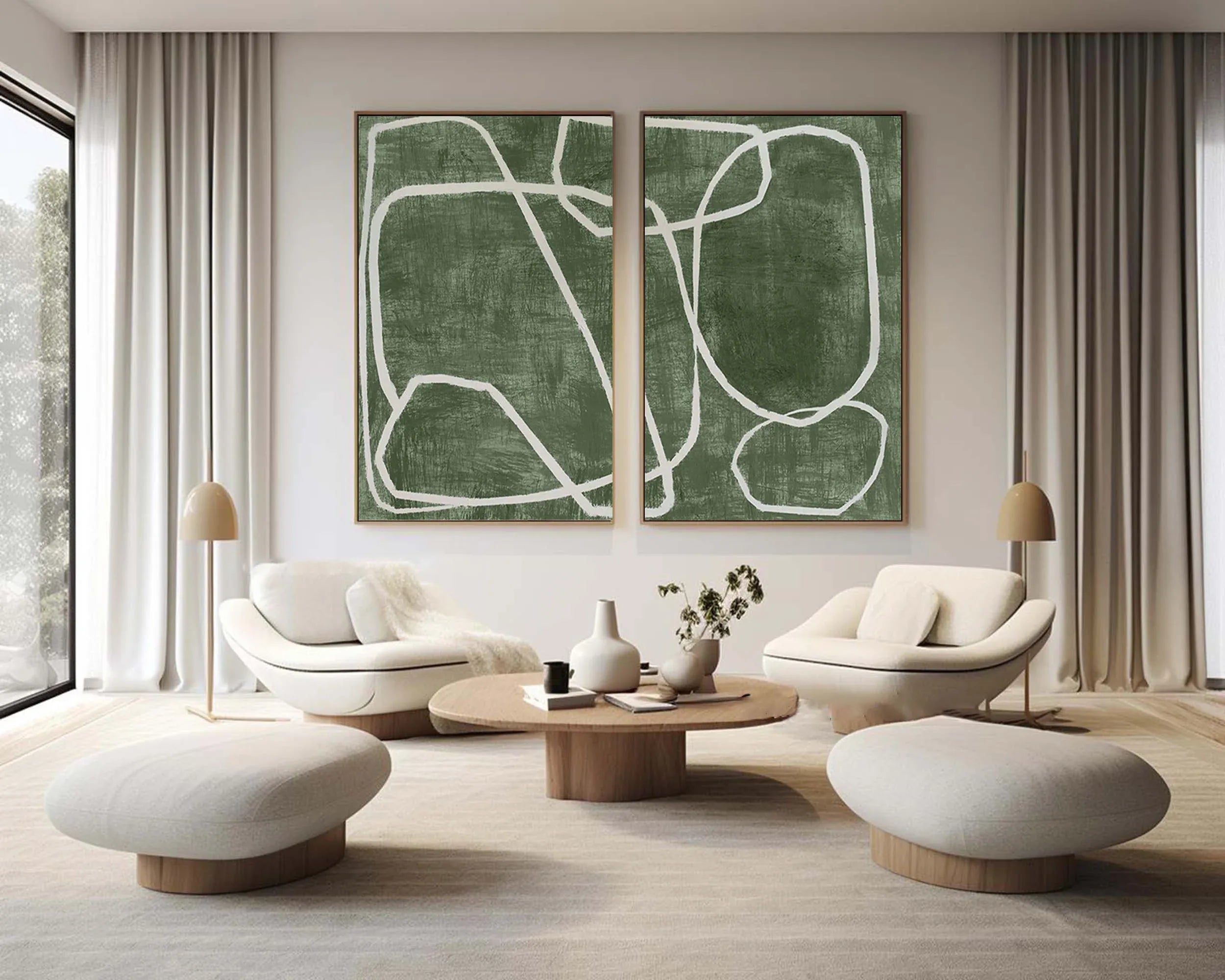 Emerald Dual Canvas Art - Geometric Minimalist Lines SET OF 2 - artextured