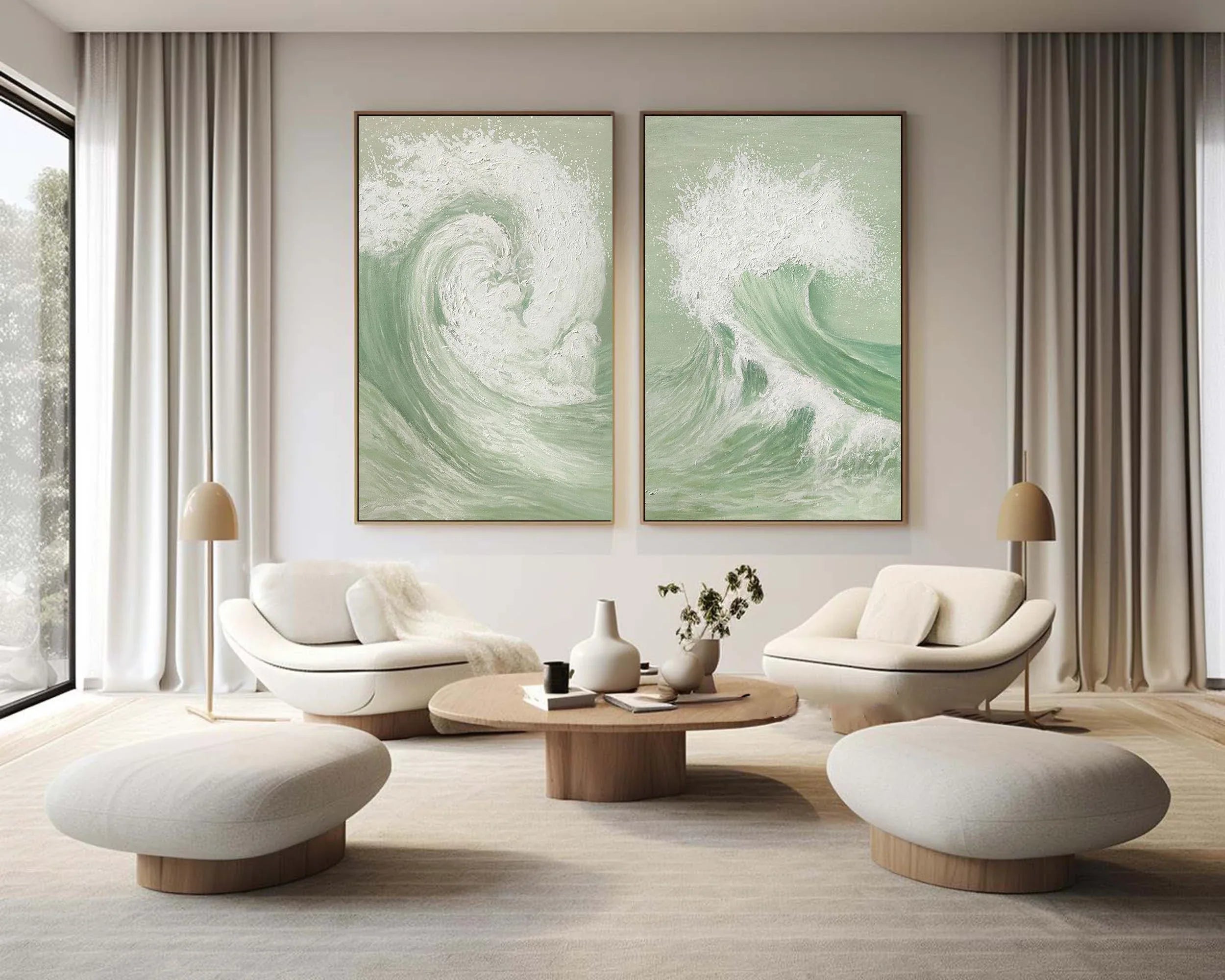 Oceanic Symphony - Dual Abstract Wave Canvas Art SET OF 2 - artextured