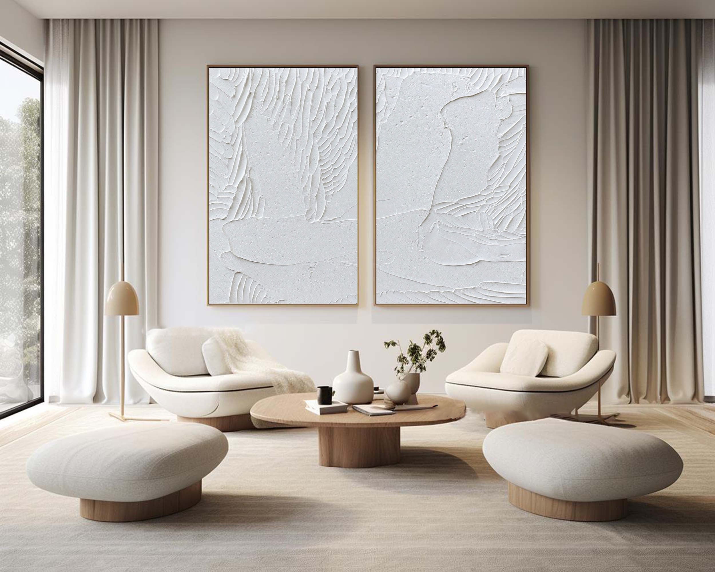 Whispered Wings - Dual Textured Minimalist Wall Art SET OF 2