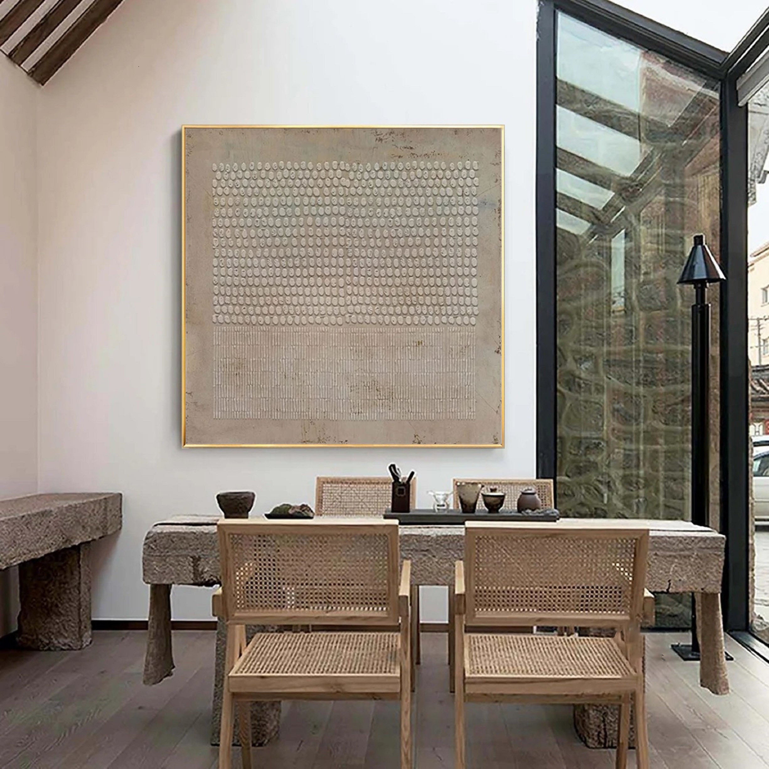 Tactile Harmony-Modern Minimalist Geometric Point Line Texture Abstract Wall Art