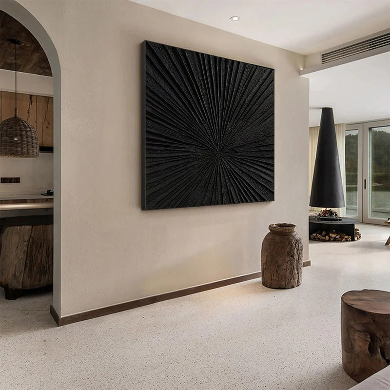 Eclipse Origin – Large Black Textured Abstract Wall Art#AB14149