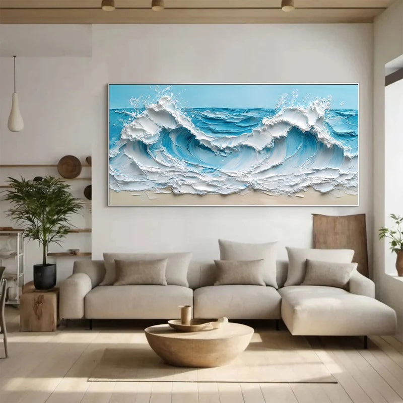 Azure Crest – Large Textured Ocean Wave Abstract Wall Art#AB14150