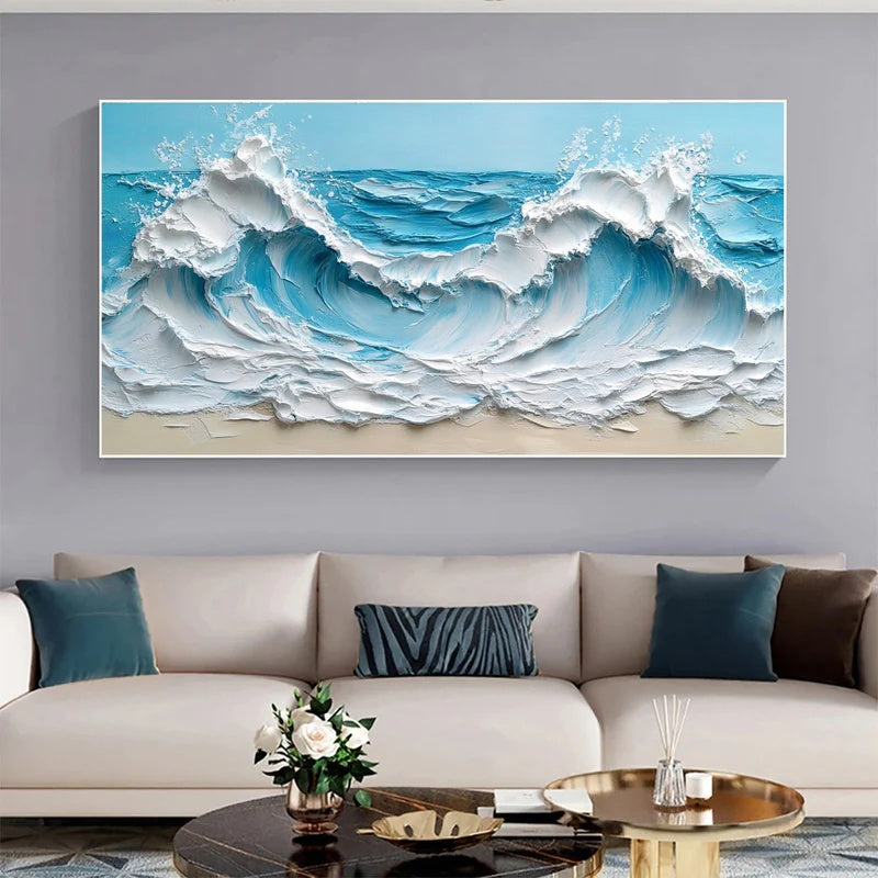 Azure Crest – Large Textured Ocean Wave Abstract Wall Art#AB14150