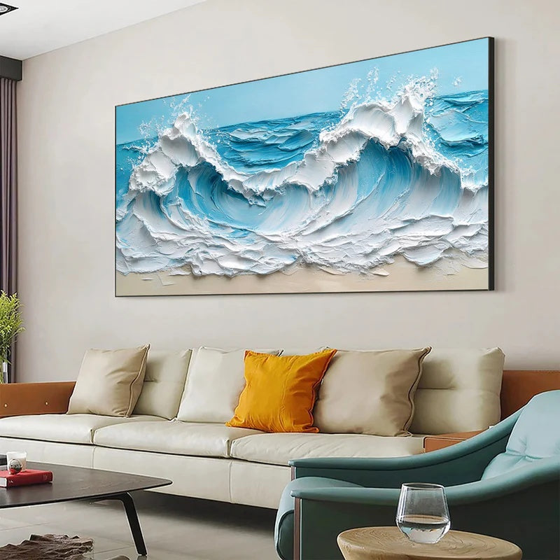 Azure Crest – Large Textured Ocean Wave Abstract Wall Art#AB14150