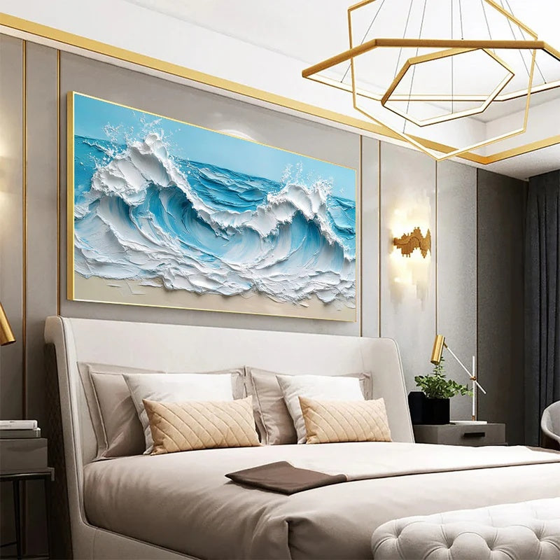 Azure Crest – Large Textured Ocean Wave Abstract Wall Art#AB14150