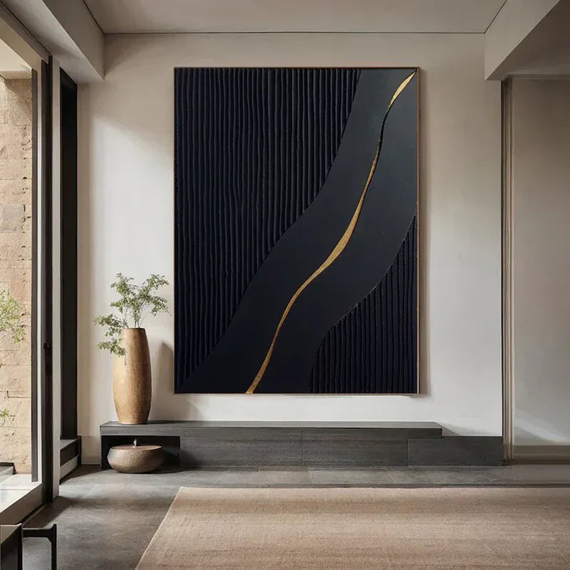 Golden Flow-Modern Minimalist 3D Golden Streamlined Texture Wall Art - artextured