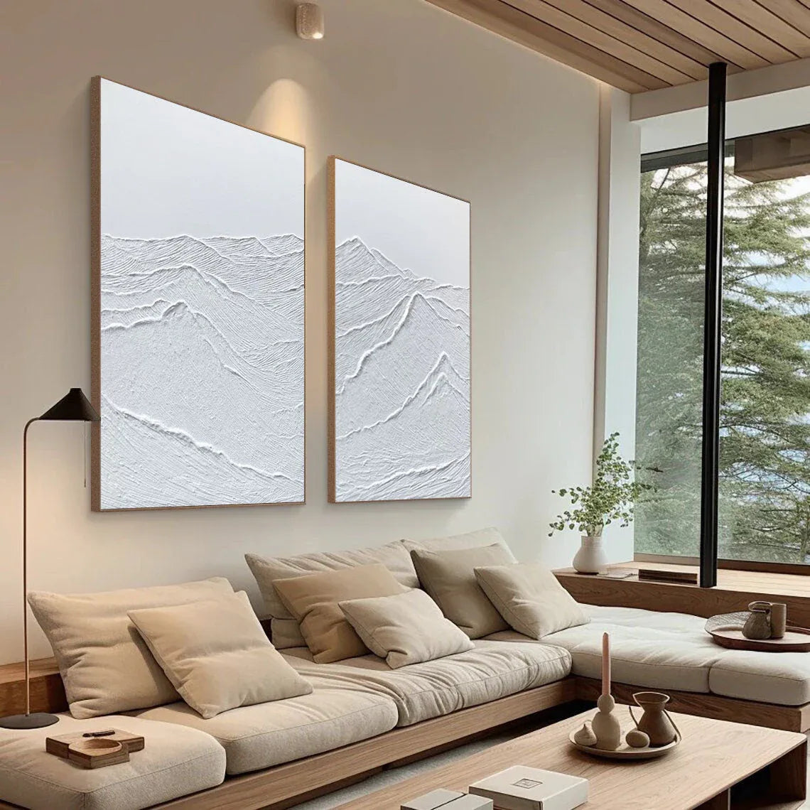 Tranquil Peaks Wall Art Set OF 2-Pure White Mountains Abstract Texture Wall Art for Interior Decoration - artextured