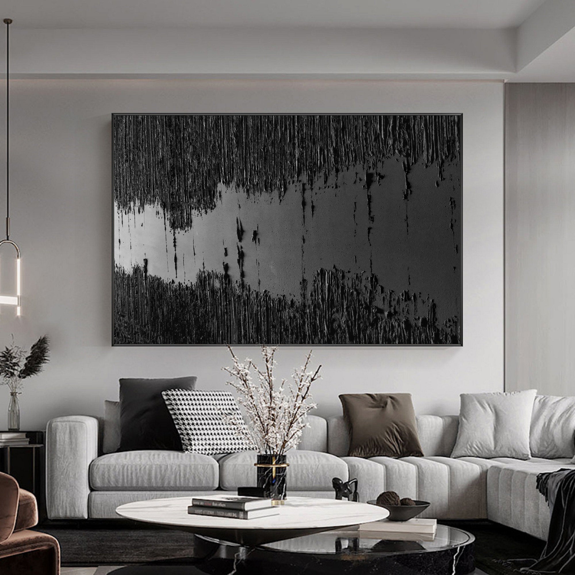 Abstract Black River Canvas Wall Art