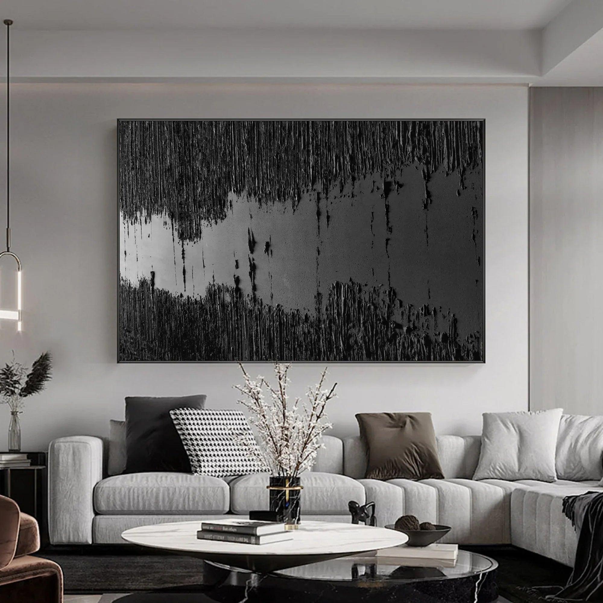 Fracture Flow-Black River Stripe Texture Abstract Wall Art in Modern Home Decoration - artextured