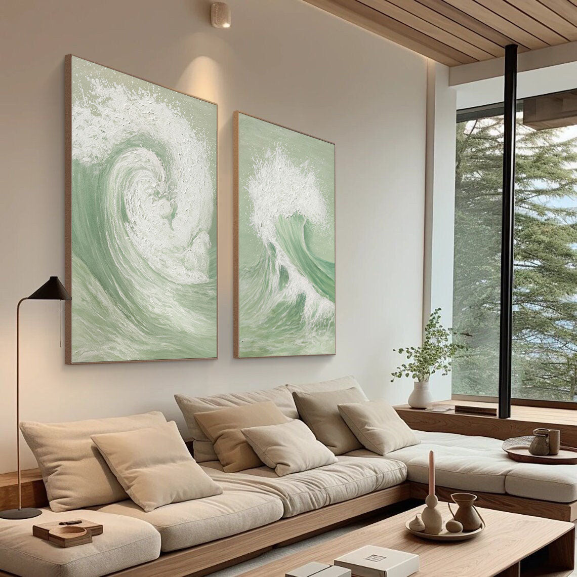 Oceanic Symphony - Dual Abstract Wave Canvas Art SET OF 2