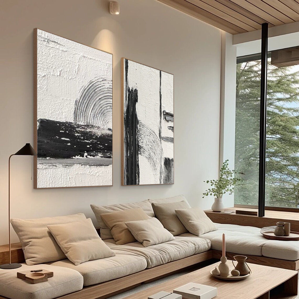 Bold Harmony: Black and White Textured Canvas Duo SET OF 2