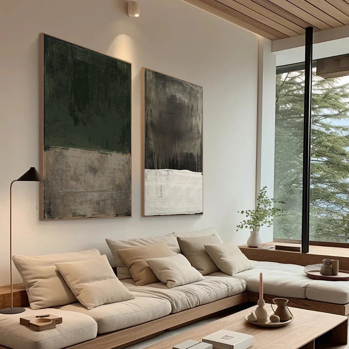 Emerald Mist Dual Canvas SET OF 2-Abstract Texture Oil Painting Wall Art for Home Decoration - artextured