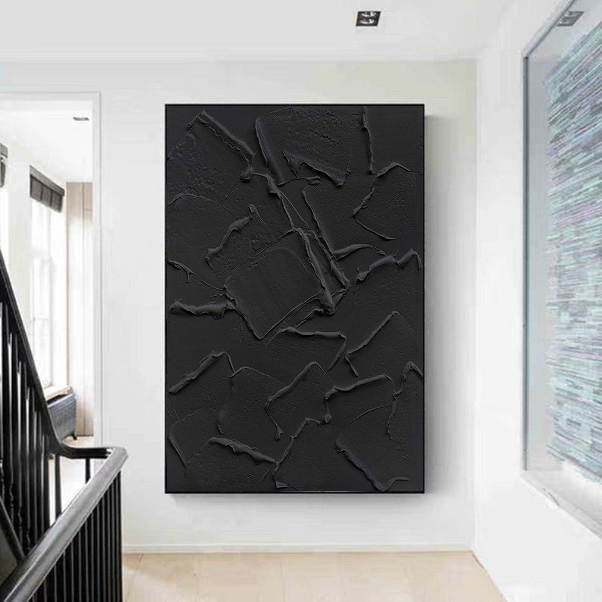 Shadow Layers: Black Textured Abstract Canvas