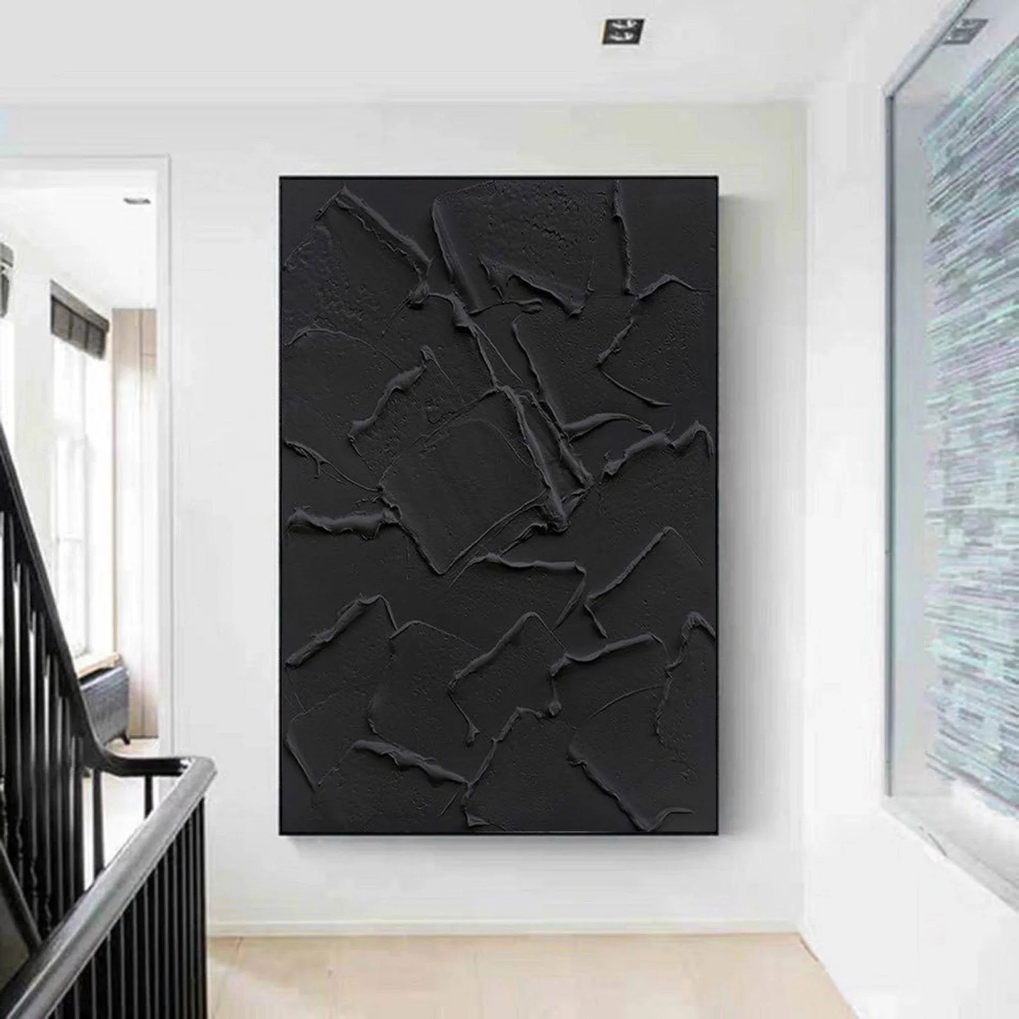 Shadow Layers-Minimalist pure black three-dimensional abstract wall art - artextured