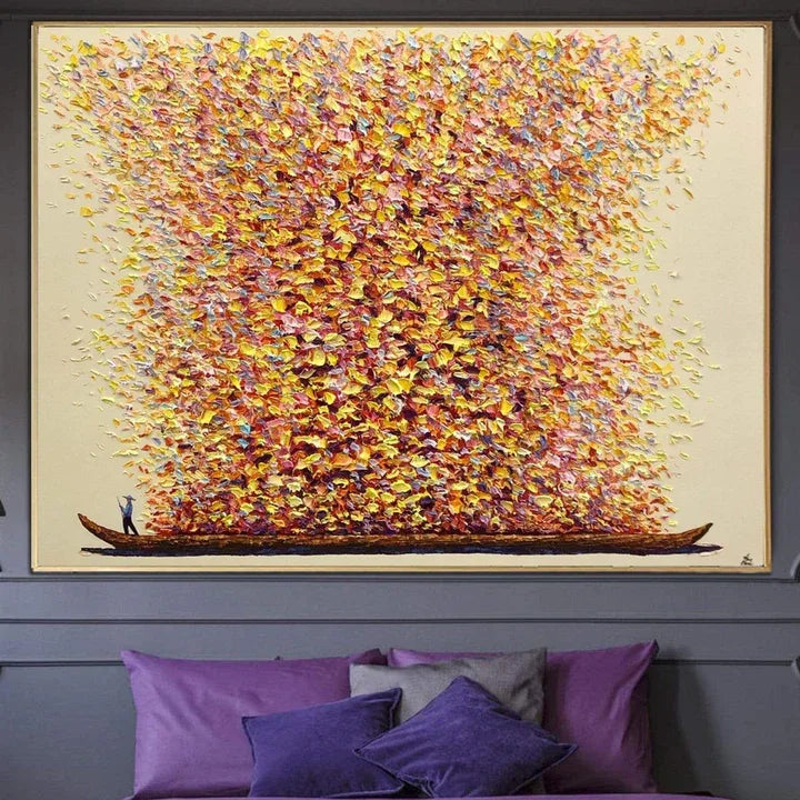Whispers of the Deep Abstract Art-Hand-Painted Abstract Particle Dream Boat Oil Painting Wall Art - artextured