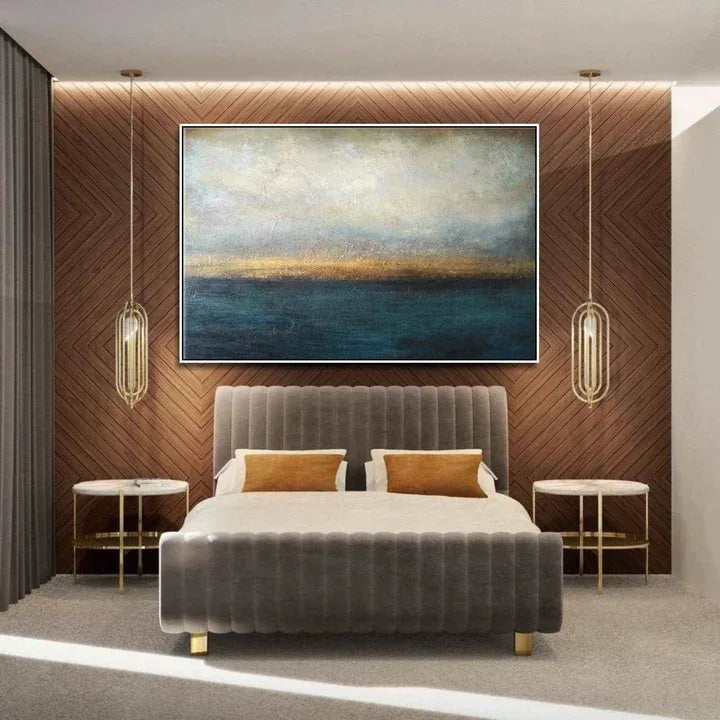 Horizon’s Golden Hush-Deep-Sea Gilding Texture Oil Painting Wall Art for Modern Interior Design - artextured