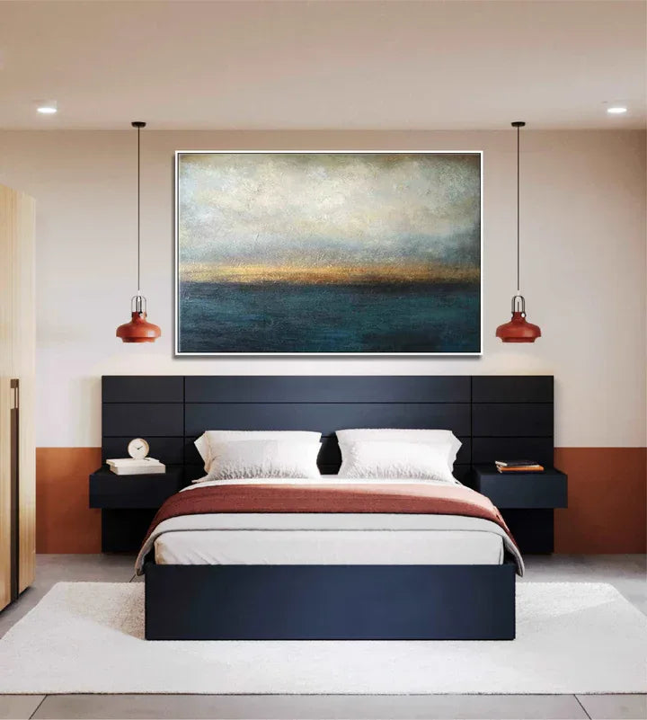 Horizon’s Golden Hush-Deep-Sea Gilding Texture Oil Painting Wall Art for Modern Interior Design - artextured