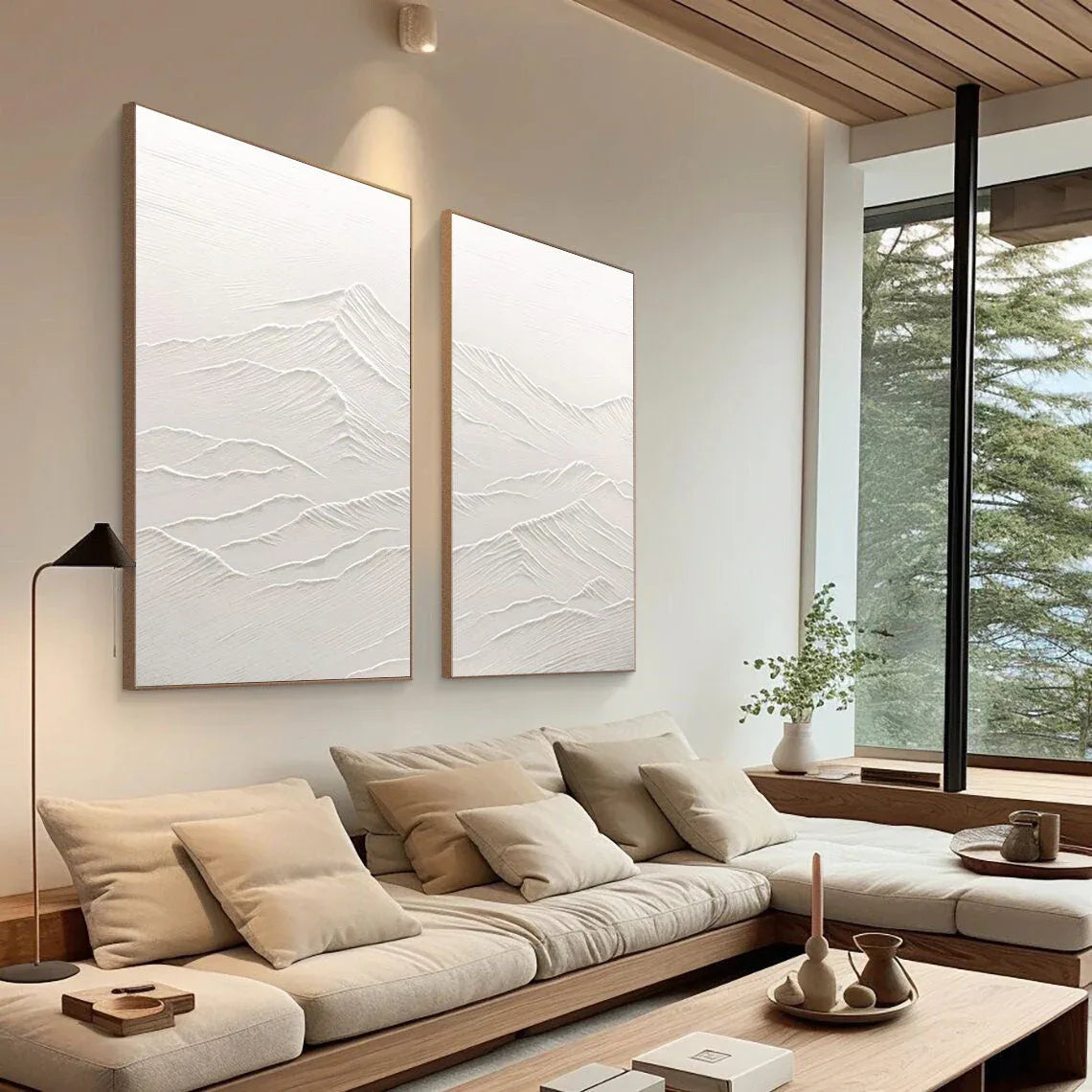 Ethereal Peaks Diptych SET OF 2-Wabi-Sabi Mountain Texture Wall Art - artextured