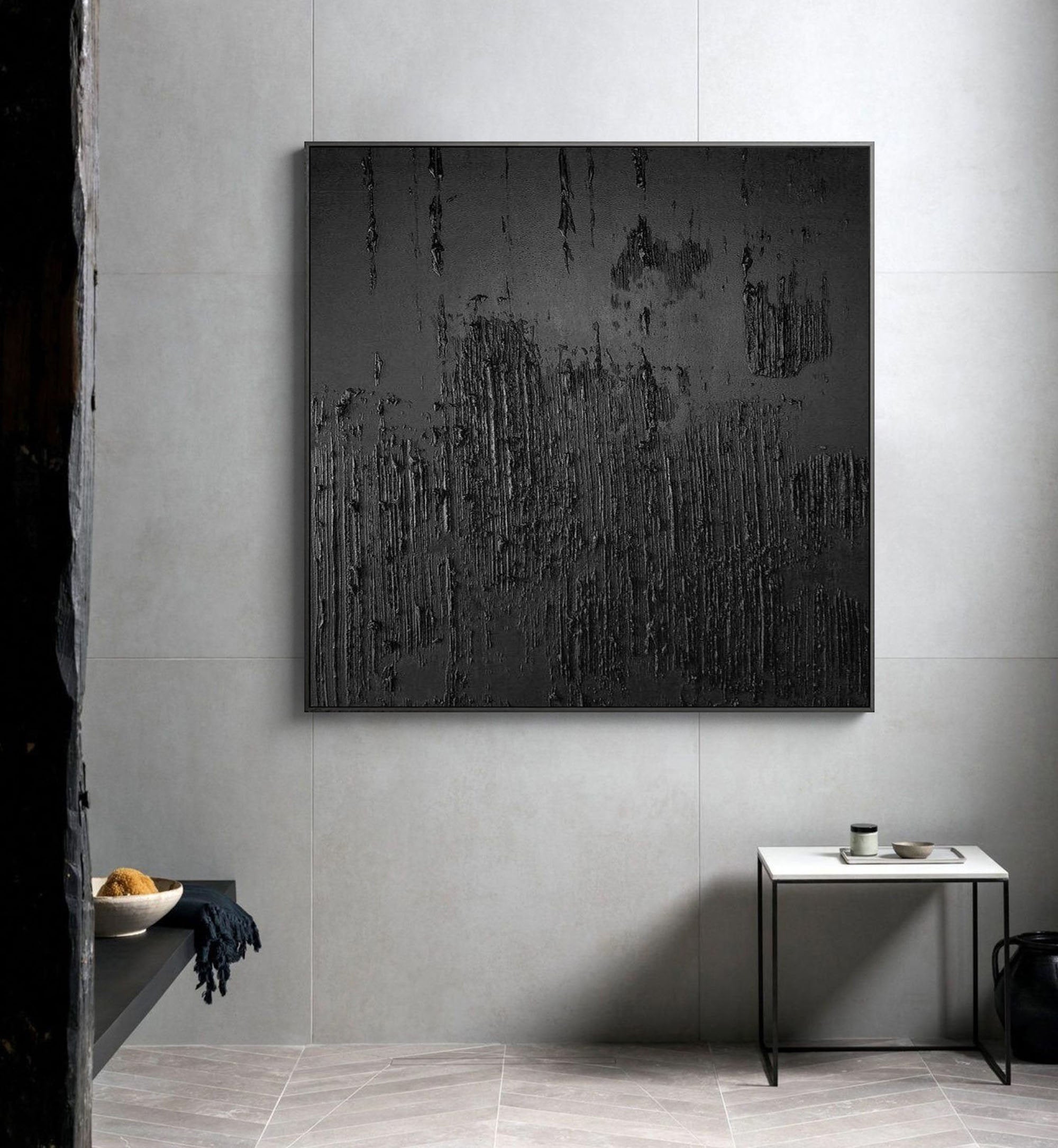 Textured Black Canvas Wall Art - Abstract Minimalist Design