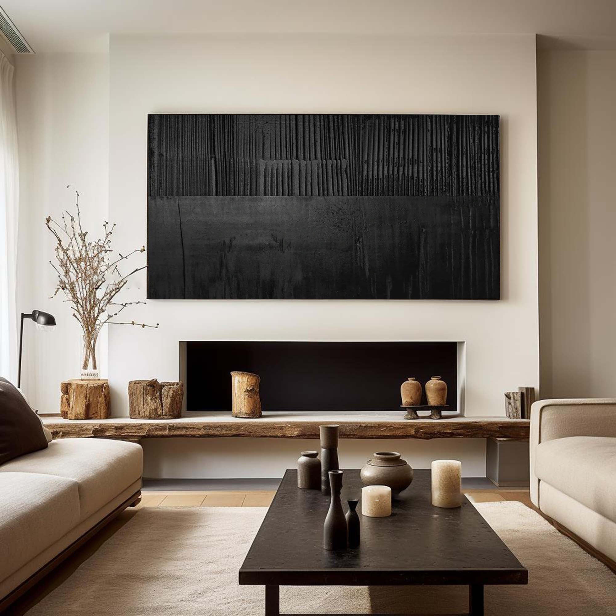 Black Layer Story-Large Black Minimalist Abstract Wall Art