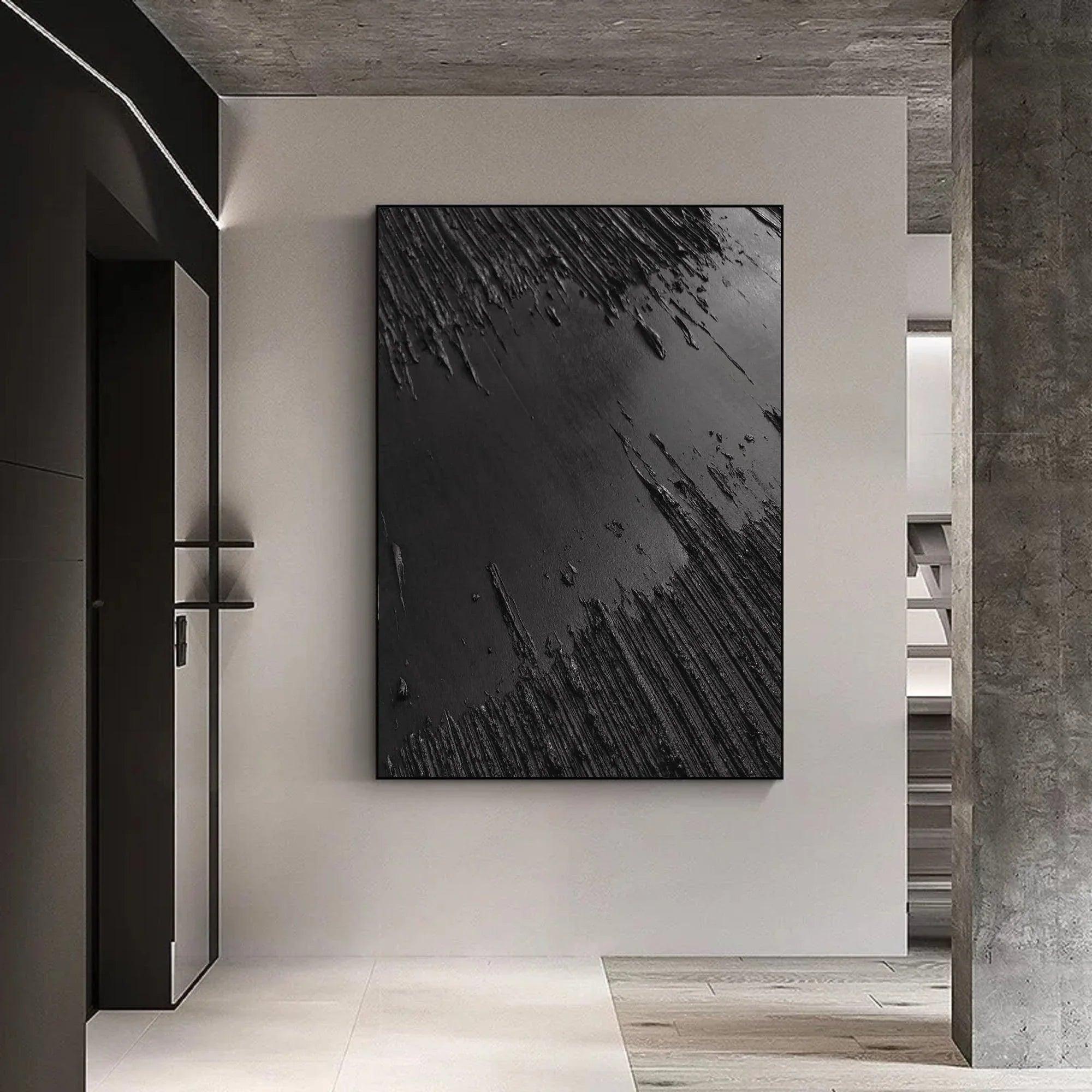 Minimalist Black Textured Canvas Art - Monochrome Abstract Wall Decor - artextured