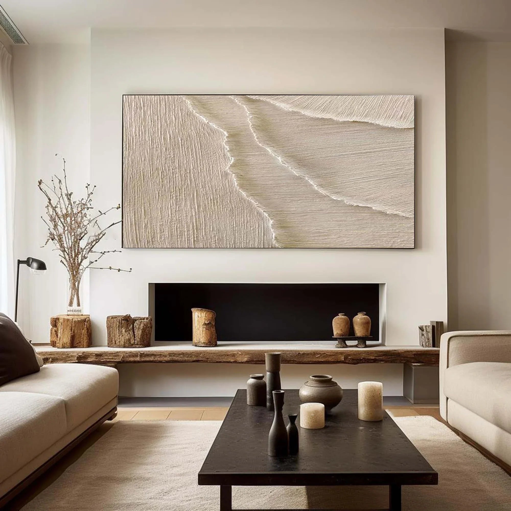 Whispering Sands-Minimalist Oil Painting Wall Art With Flowing Water Wave Texture - artextured