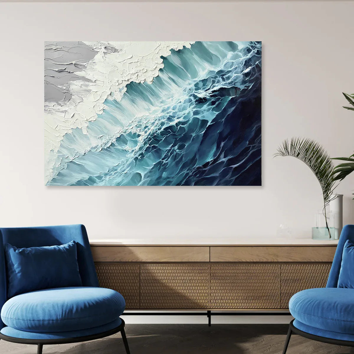 Ocean's Embrace-Modern Interior Design 3D Deep Blue Wave Abstract Wall Art - artextured