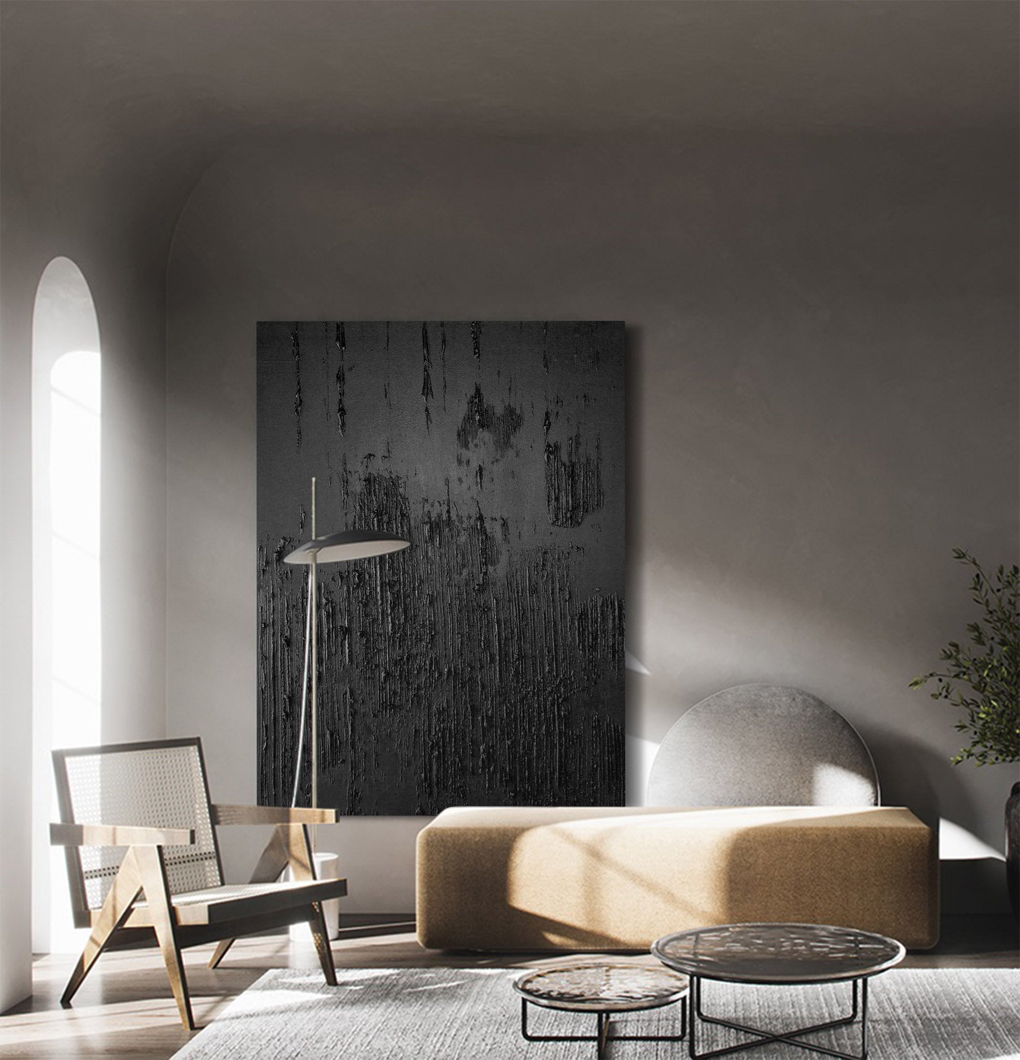 Liquid Metal Maze-Modern Textured Minimalist Black Abstract Wall Art