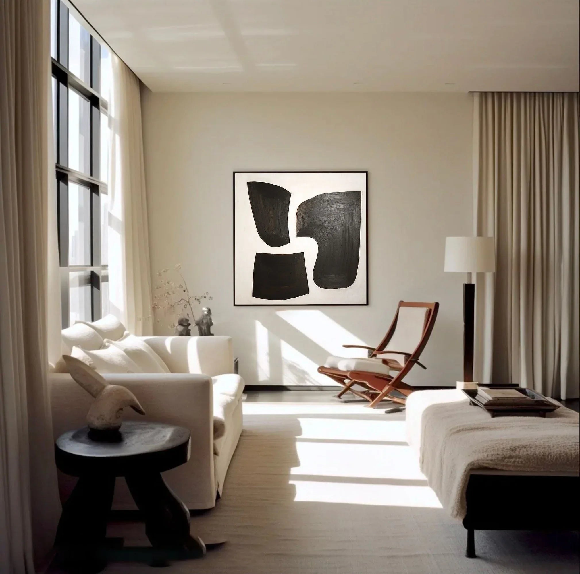 Monochrome Flow Wall Art-Modern Interior Design Minimalist Black and White Abstract Oil Painting - artextured