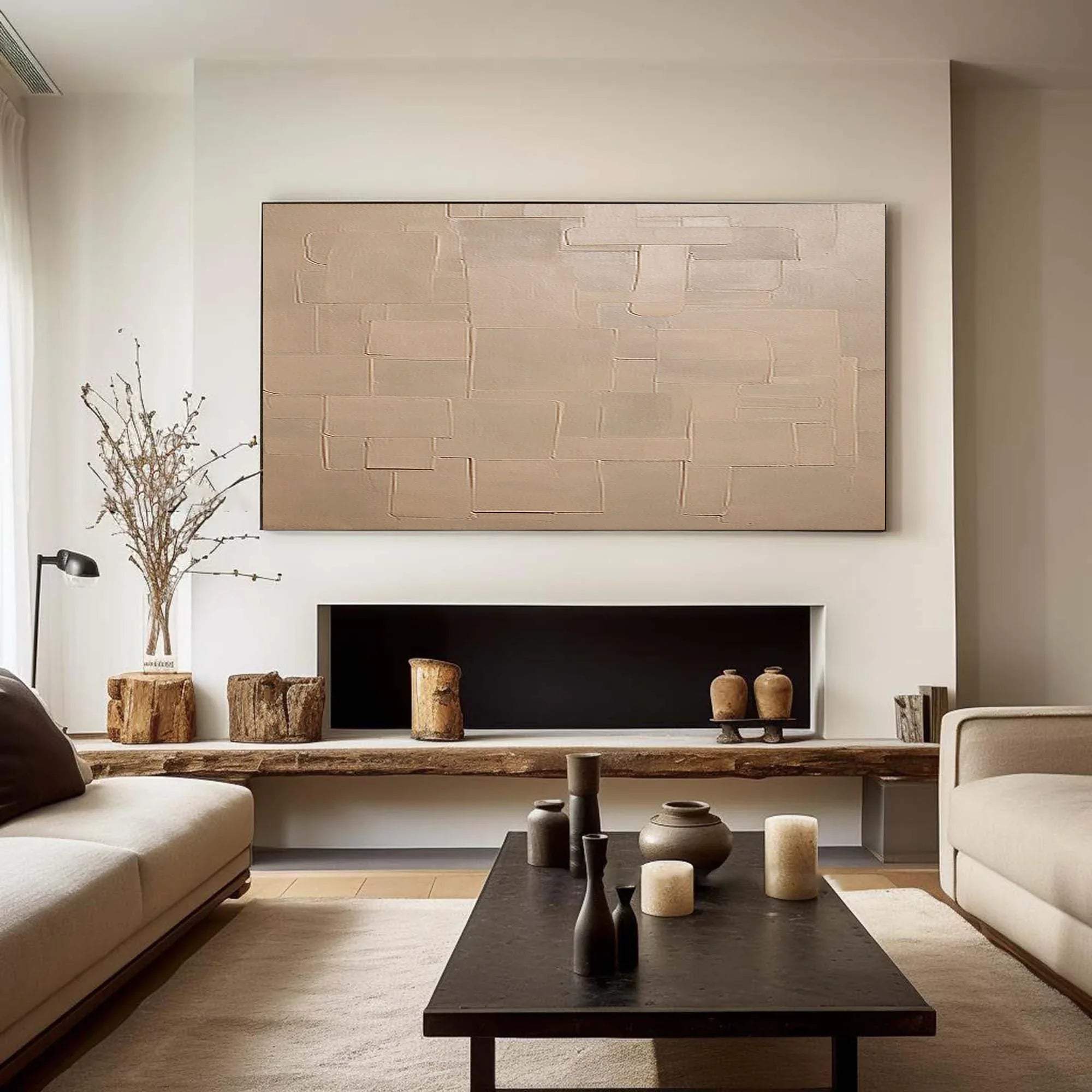 Pale Block Echo-Minimalist Light Brown Geometric Block Texture Wall Art - artextured