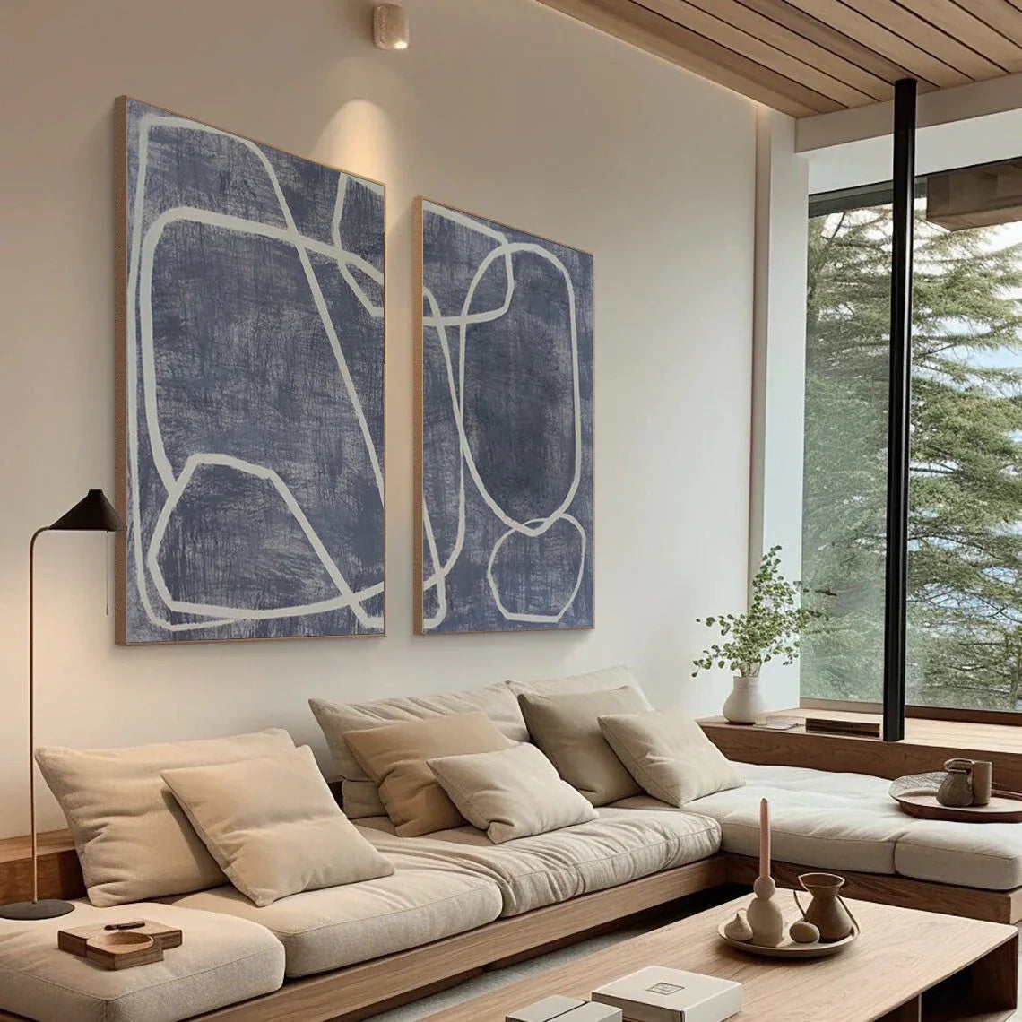 Abstract Dual Canvas Art - Dynamic Geometric Linework SET OF 2 - artextured