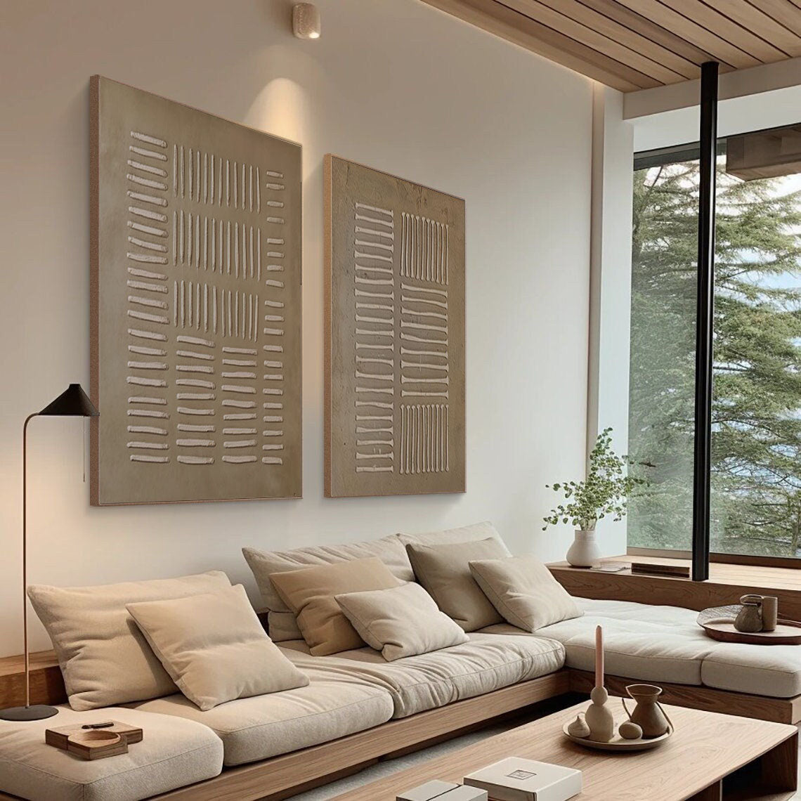 Linear Balance-Textured Abstract Canvas Duo SET OF 2