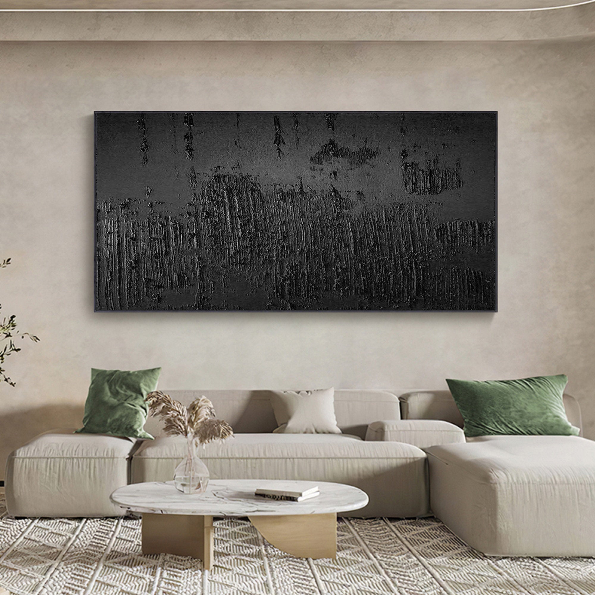Black Minimalist Abstract Painting - Textured Modern Wall Art