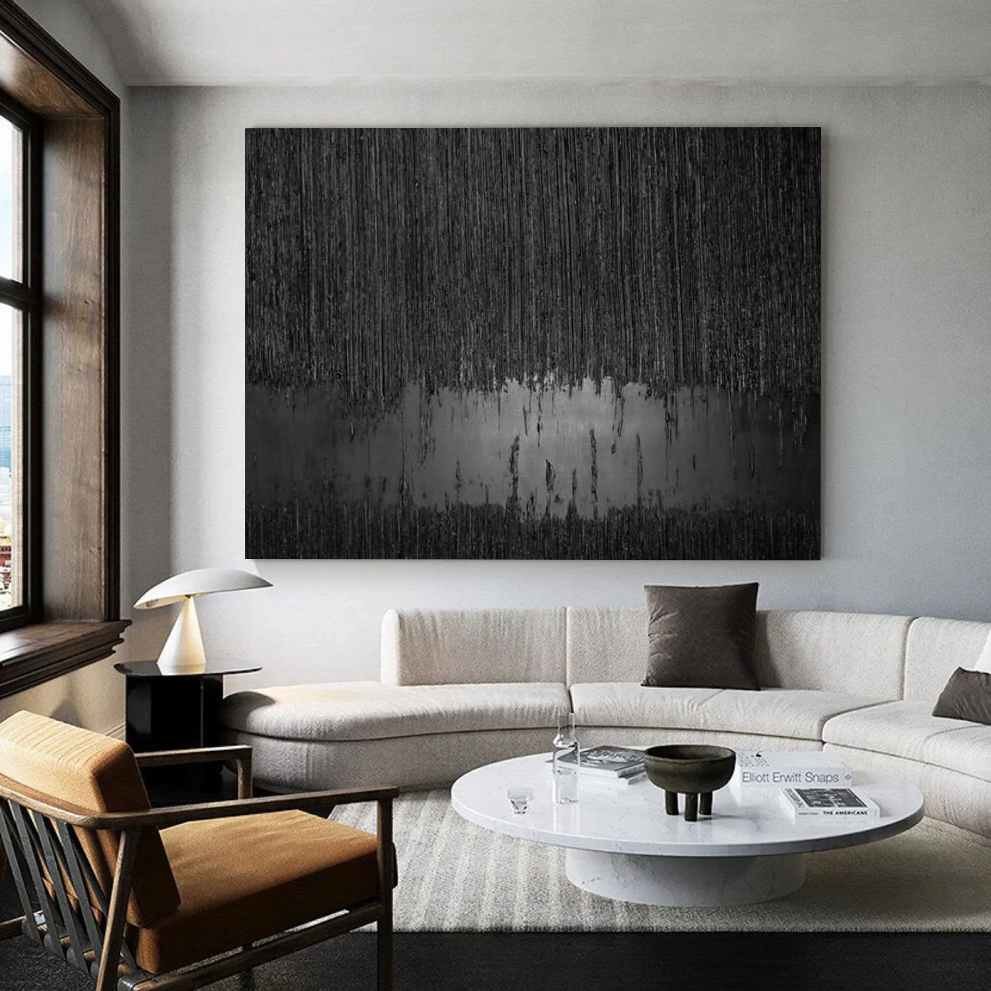 Obsidian Silence-Hand Drawn Black Gray Dangling Texture Abstract Oil Painting Wall Art - artextured