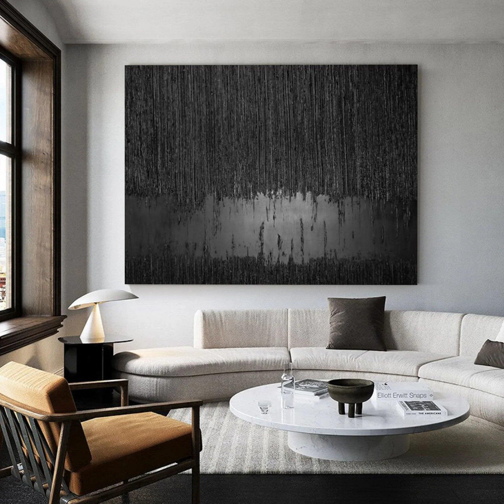 Obsidian Silence-Hand Drawn Black Gray Dangling Texture Abstract Oil Painting Wall Art - artextured